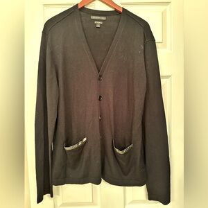 John Varvatos button down lamb leather Men's Black Knit Size L Cardigan Luxe